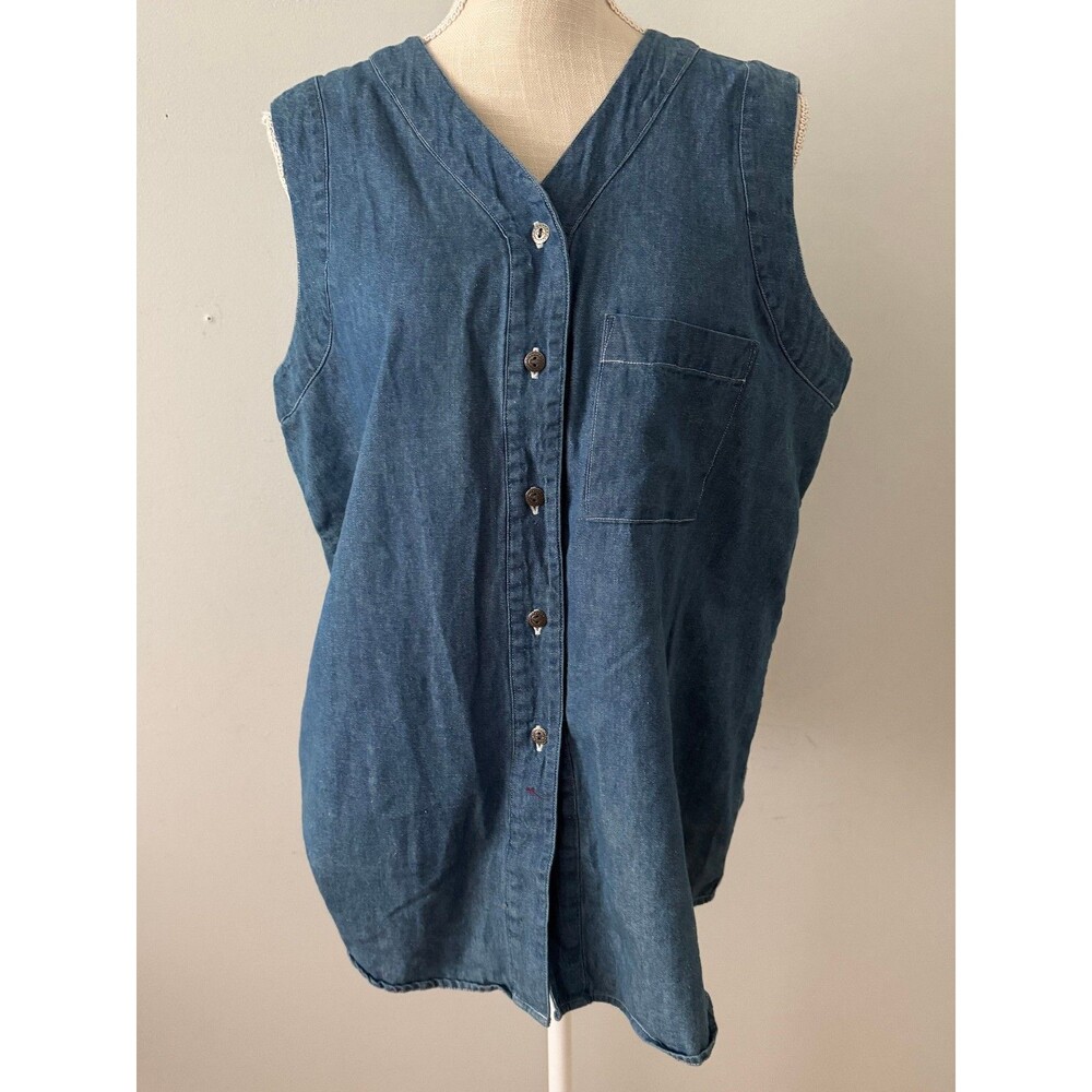 NEW Vintage 90s HONORS Blue Denim Sleeveless Button Up Cotton Vest Size L